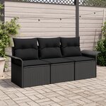 Canapés de Jardin de 3 Pièces avec Coussins Noir Poly Rattan