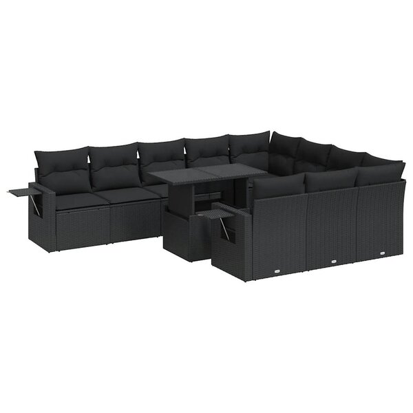 vidaXL Salon de jardin 11 Pièces avec coussins noir résine tressée