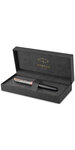 Parker sonnet premium stylo roller  métal et laque grise or rose  recharge noire pointe fine  coffret cadeau