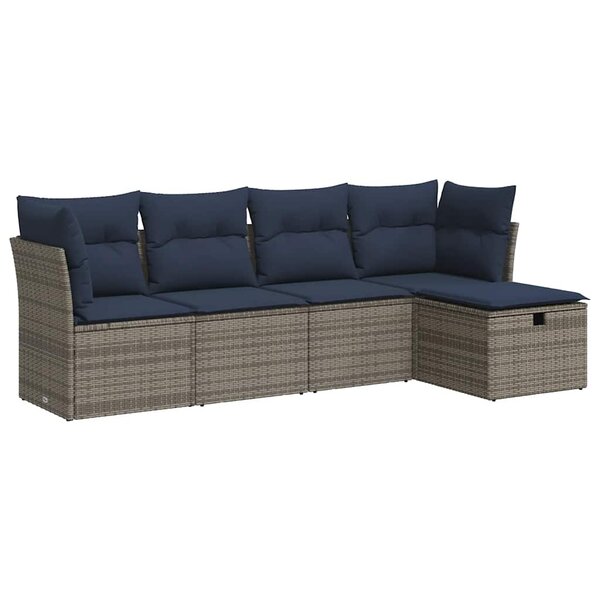 vidaXL Salon de jardin 5 Pièces avec coussins gris résine tressée