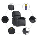 vidaXL Fauteuil inclinable de massage noir cuir véritable