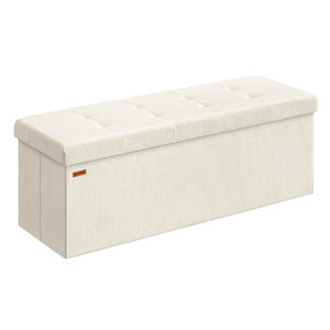 Banc de rangement pouf pliable 38 x 76 x 38 cm bout de lit repose-pieds coffre de rangement charge jusqu'à 300 kg pour salon chambre entrée blanc 12_0004170