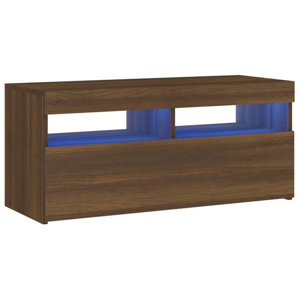 vidaXL Meuble TV avec lumières LED Chêne marron 90x35x40 cm