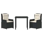 vidaXL Ensemble de salle à manger pour jardin 3 Pièces Noir polyrotin