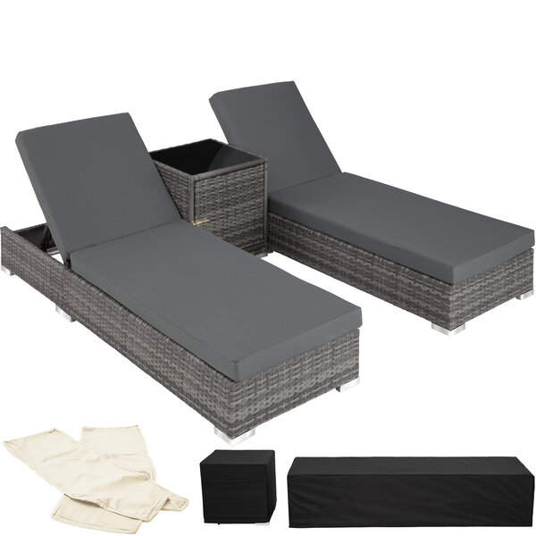 Tectake Bain de soleil duo 5 positions avec 2 sets de housses + housse de protection - gris