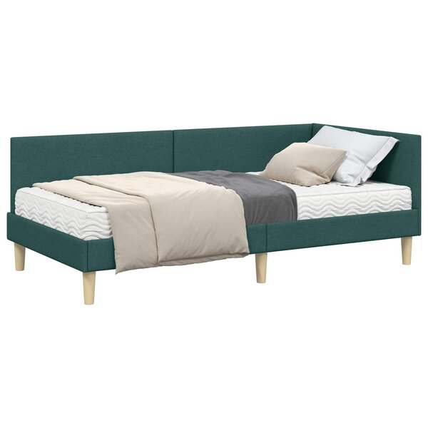 vidaXL Cadre de lit d'angle avec matelas Autre 2 Pièces Vert tissu