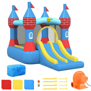 Château gonflable XXL pour enfants avec toboggan, piscine et jets d