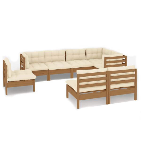 vidaXL Salon de jardin 8 Pièces avec coussins Marron miel Bois de pin