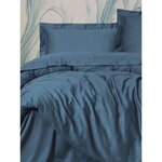 Parure de lit - housse de couette 220 x 240 + 2 taies d'oreiller 60 x 60 - Satiné coton - Bleu
