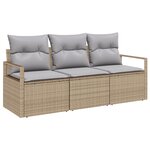 Ensemble de canapés de jardin 3 pièces avec coussins beige en poly rotin