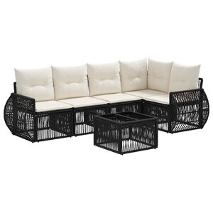 vidaXL Ensemble de canapé de jardin 6 pc Noir et blanc crème polyrotin