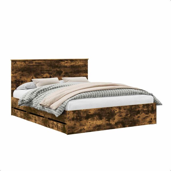 vidaXL Cadre de lit Chêne fumé 160 x 200 cm Bois Ingénierie