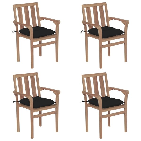 vidaXL Chaises de jardin empilables avec coussins 4 Pièces Teck solide