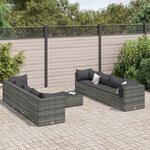 vidaXL Salon de jardin 9 Pièces avec coussins Gris Résine tressée