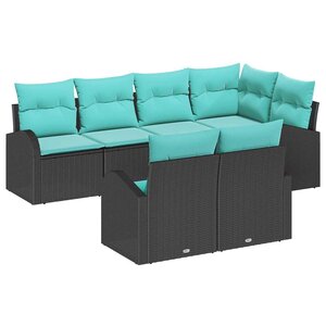 vidaXL Ensemble de canapé de jardin 7 Pièces Noir et turquoise polyrotin