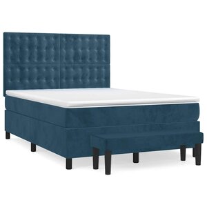 vidaXL Sommier à lattes de lit et matelas Bleu foncé 140x190cm Velours