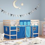 vidaXL Lit mezzanine enfants avec rideaux sans matelas bleu 80x200cm