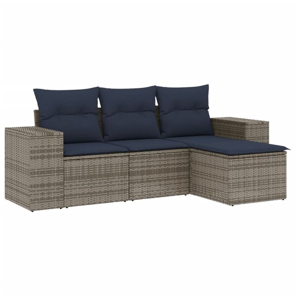vidaXL Salon de jardin 4 Pièces avec coussins gris résine tressée
