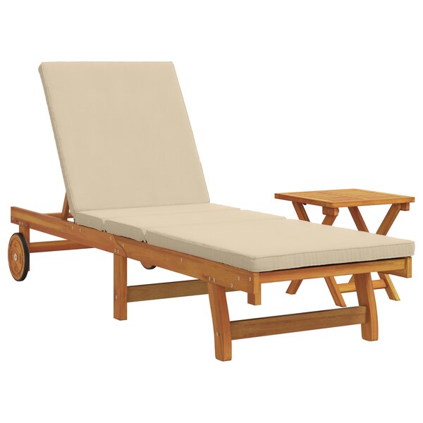 Transat roulant vidaXL avec table et coussin en bois d'acacia massif
