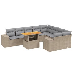 vidaXL Salon de jardin avec coussins 10 Pièces beige résine tressée