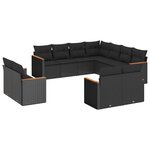 vidaXL Salon de jardin 11 Pièces avec coussins noir résine tressée