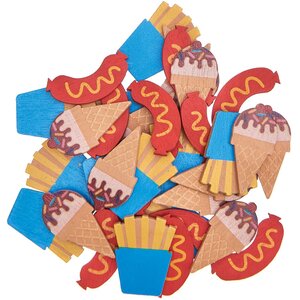 36 Confettis en bois - hot-dog  frites  glace - multicolore