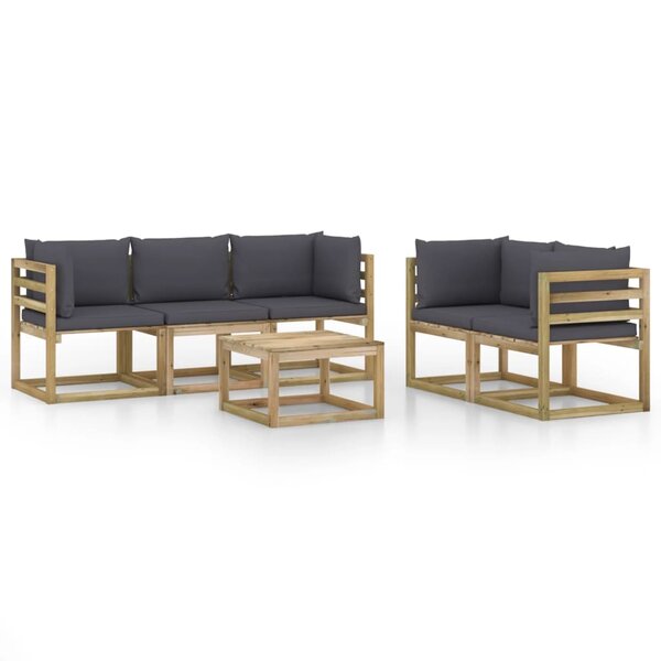vidaXL Salon de jardin 6 Pièces avec coussins anthracite