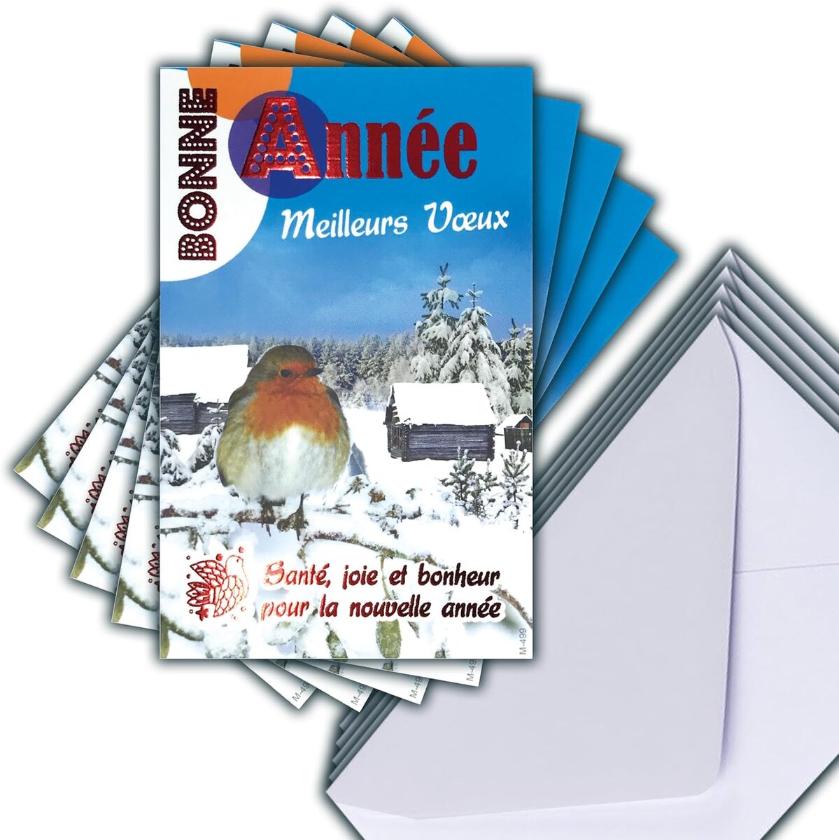 M5-487 Lot 5 Cartes Meilleurs Vœux Rouge Brillant + 5 Enveloppes Blanches Format 14x9cm - Maisons Paysage Hivernal Village Sous La Neige Famille Couple Enfants Chien Promeneurs Noël Fin D'Année