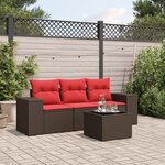 vidaXL Salon de jardin 4 Pièces avec coussins marron résine tressée