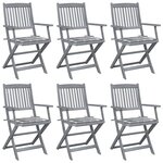 vidaXL Chaises pliables d'extérieur lot de 6 et coussins Bois d'acacia