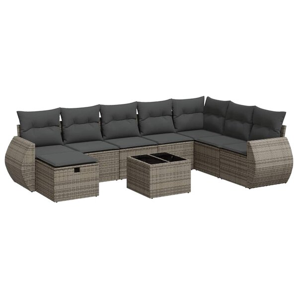 vidaXL Salon de jardin 9 Pièces avec coussins gris résine tressée
