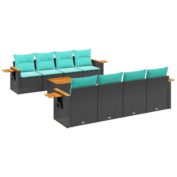 vidaXL Salon de jardin 9 Pièces avec coussins noir résine tressée