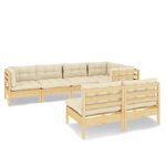 vidaXL Salon de jardin 7 Pièces avec coussins crème bois de pin massif