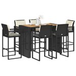 vidaXL Ensemble de bar de jardin 7 Pièces avec coussins noir poly rotin