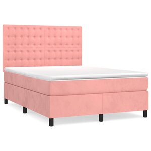 vidaXL Sommier à lattes de lit avec matelas Rose 140x200 cm Velours
