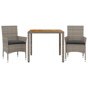 vidaXL Ensemble à manger de jardin et coussins 3 Pièces gris rotin acacia