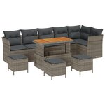 Ensemble de Canapés de Jardin de 10 Pièces avec Coussins en Gris Poly Rotin Acacia