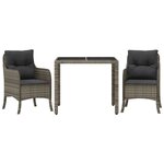 vidaXL Ensemble à manger de jardin 3 Pièces coussins gris résine tressée