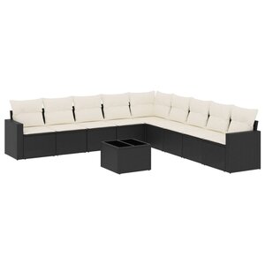 vidaXL Salon de jardin 10 Pièces avec coussins noir résine tressée