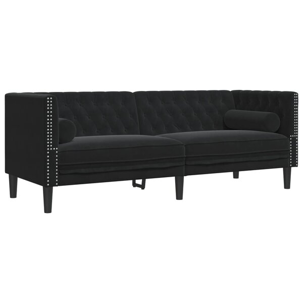 vidaXL Canapé Chesterfield avec traversins 3 places noir velours