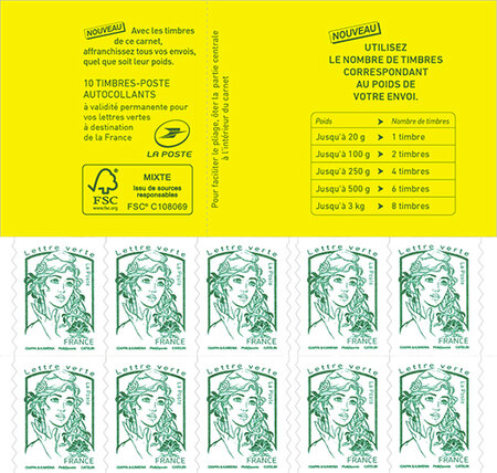 Carnet de 10 timbres Marianne - Lettre verte