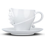 Tasse Richard Wagner avec sous tasse en porcelaine blanche