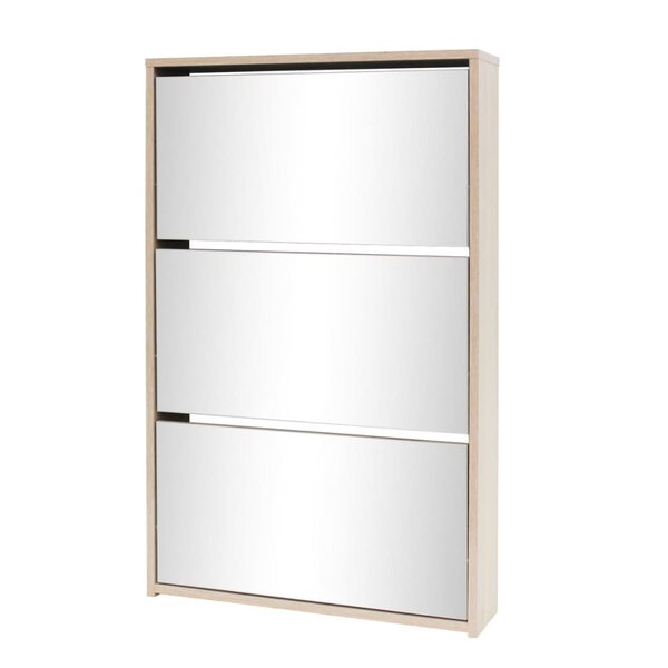 vidaXL Meuble à chaussures 3 étagères Miroir 63x17x102 5 cm Chêne