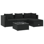 vidaXL Salon de jardin 5 Pièces avec coussins Résine tressée Noir