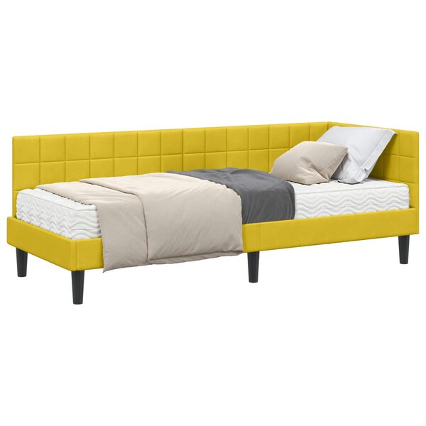 vidaXL Cadre de lit d'angle avec matelas 2 Pièces Jaune Velours