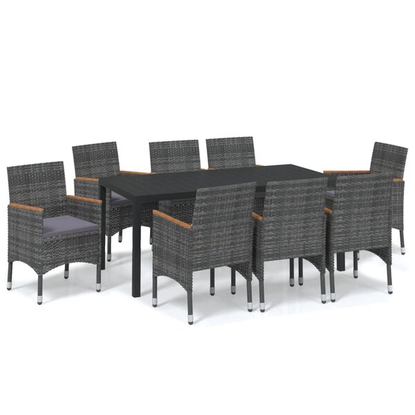 vidaXL Ensemble à manger de jardin coussins 9Pièces Résine tressée Gris