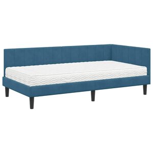 vidaXL Cadre de lit d'angle avec matelas Bleu 100 x 200 cm Velours