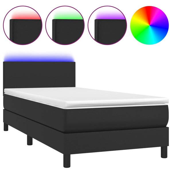 vidaXL Sommier à lattes de lit avec matelas et LED Noir 90x190 cm