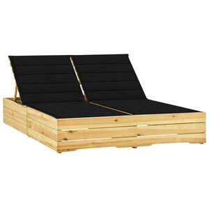 vidaXL Chaise longue double et coussins noir bois de pin imprégné