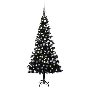 vidaXL Arbre de Noël artificiel pré-éclairé et boules noir 150 cm PVC